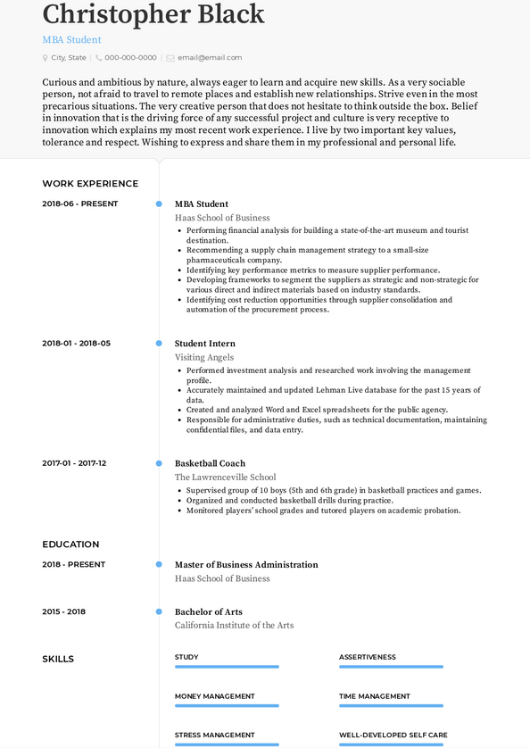 resume format for college students with no work experience