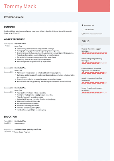 Residential Aide Resume Examples and Templates