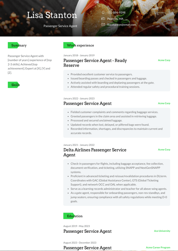 Passenger Service Agent Resume Examples And Templates