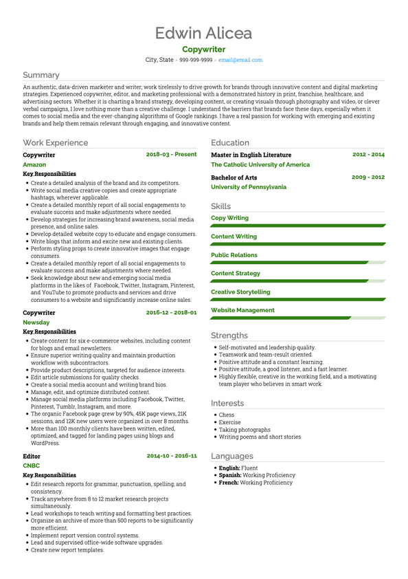 Copywriter CV Examples & Templates | VisualCV