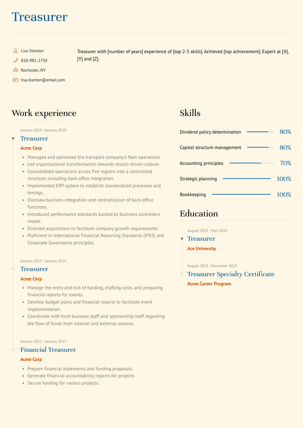 Treasurer Resume Examples and Templates