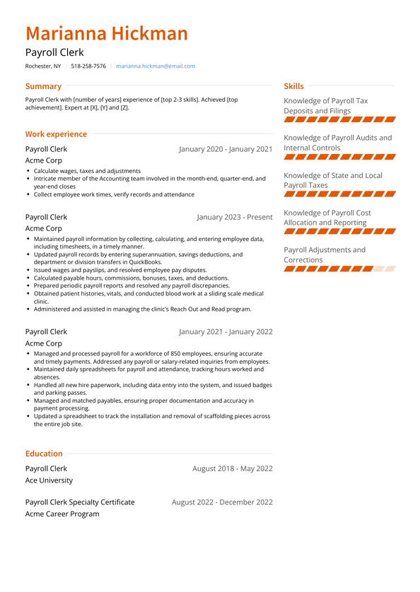 Payroll Clerk Resume Examples And Templates 2296