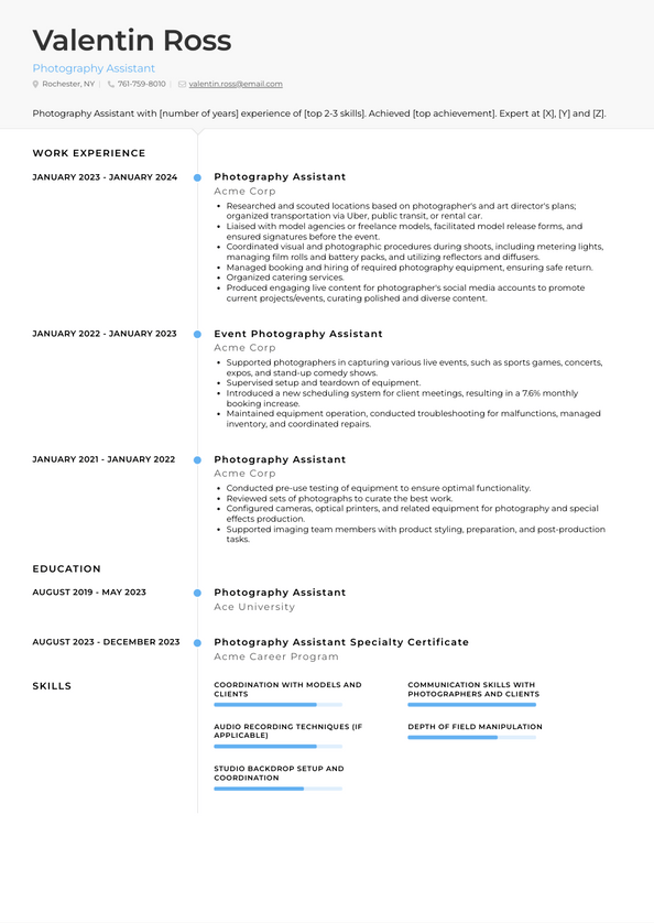 Photography Assistant Resume Examples and Templates