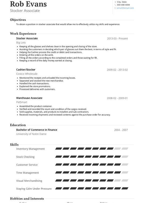 Stocker Resume Samples and Templates | VisualCV