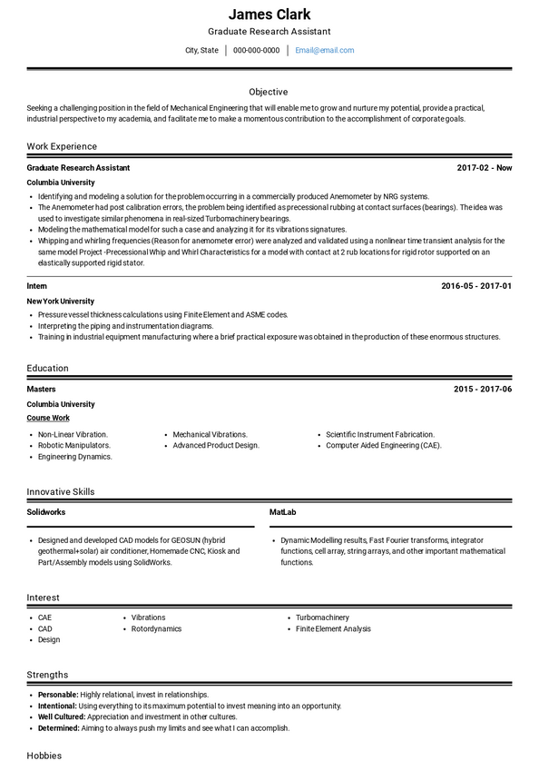 Graduate Student Resume Samples and Templates | VisualCV