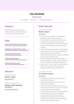 Market Analyst Resume Sample and Template
