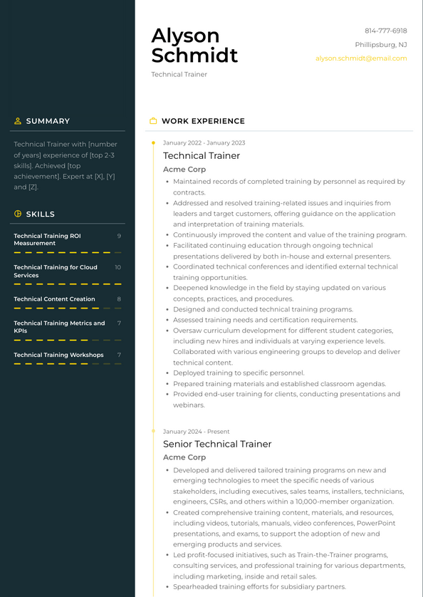 Technical Trainer Resume Examples and Templates