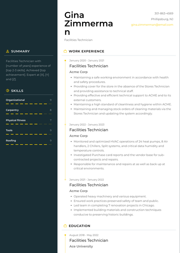 Facilities Technician Resume Examples and Templates