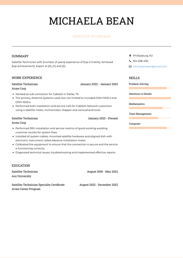 Satellite Technician Resume Examples and Templates