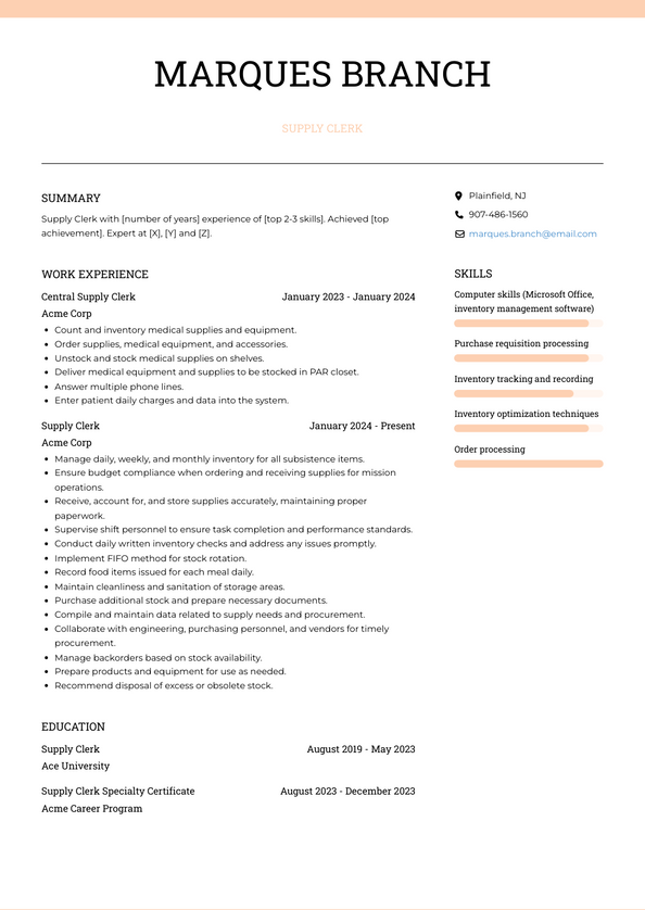 Supply Clerk Resume Examples and Templates