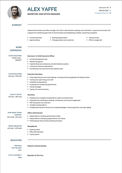 Secretary CV Examples & Templates | VisualCV