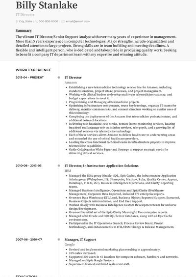 IT Director Resume Samples [+ 2 Examples] | VisualCV