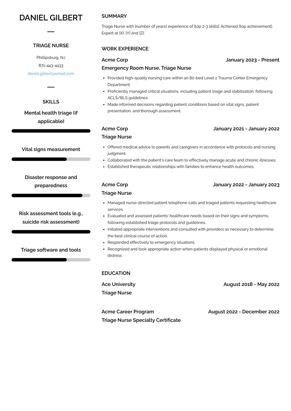 Triage Nurse Resume Examples and Templates