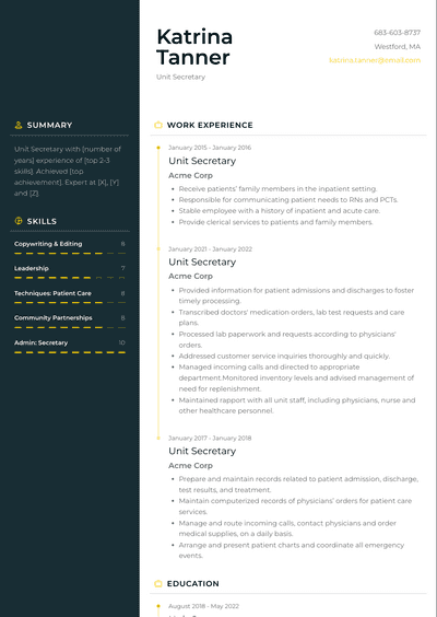 Unit Secretary Resume Examples and Templates