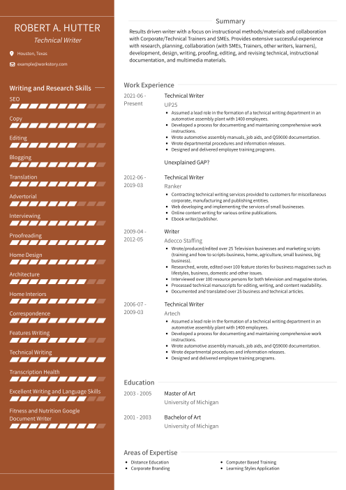 brown color resume template avant