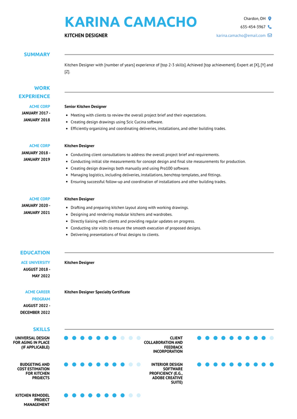 Kitchen Designer Resume Examples And Templates   Kitchen Designer Resume Example Arya 