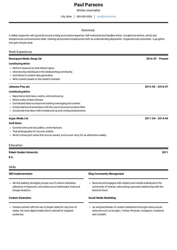 resume headline examples for journalism