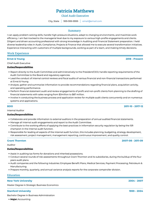 Real Professional CV Example & Sample Directory | VisualCV