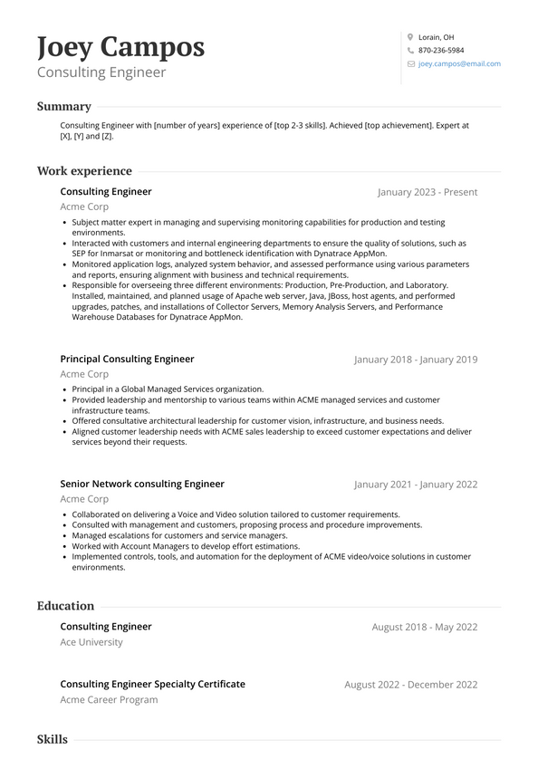 Consulting Engineer Resume Examples and Templates