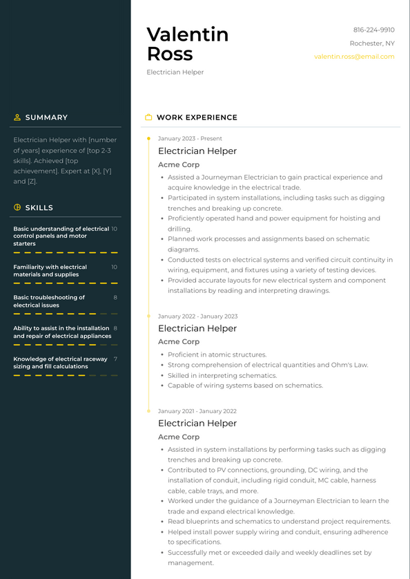 Electrician Helper Resume Examples And Templates   Electrician Helper Resume Example Denali 