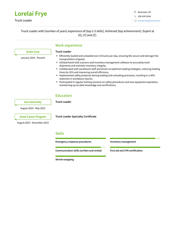 Truck Loader Resume Examples and Templates