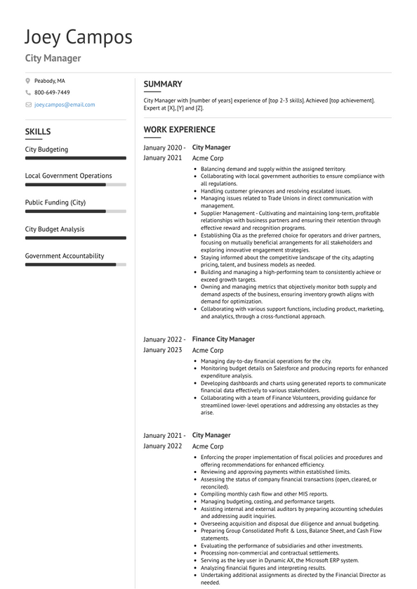 3 City Manager Resume Examples And Templates 3826