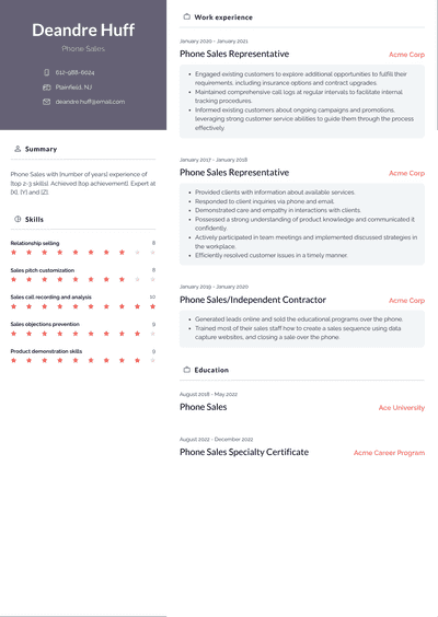 Phone Sales Resume Examples and Templates