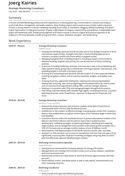 Strategic Marketing Consultant Resume Samples and Templates | VisualCV