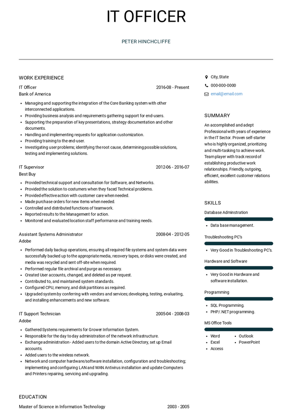 IT Officer Resume Samples and Templates | VisualCV