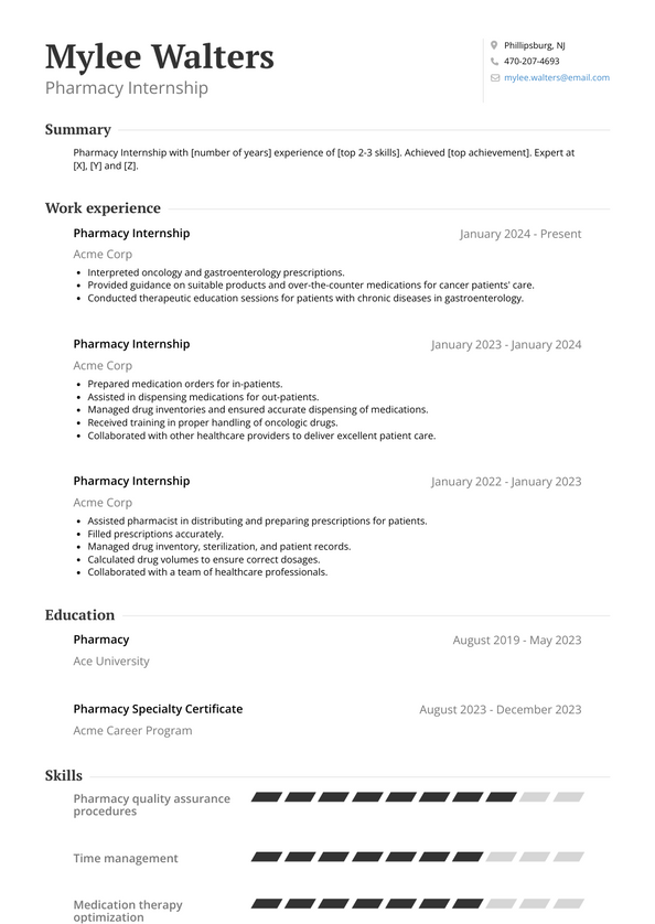 Pharmacy Internship Resume Examples and Templates