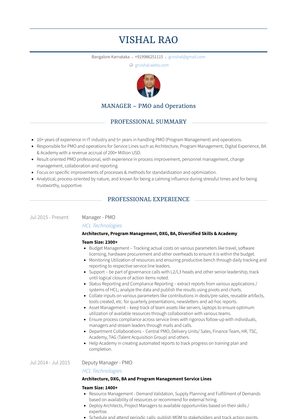 Deputy Manager Resume Sample and Template