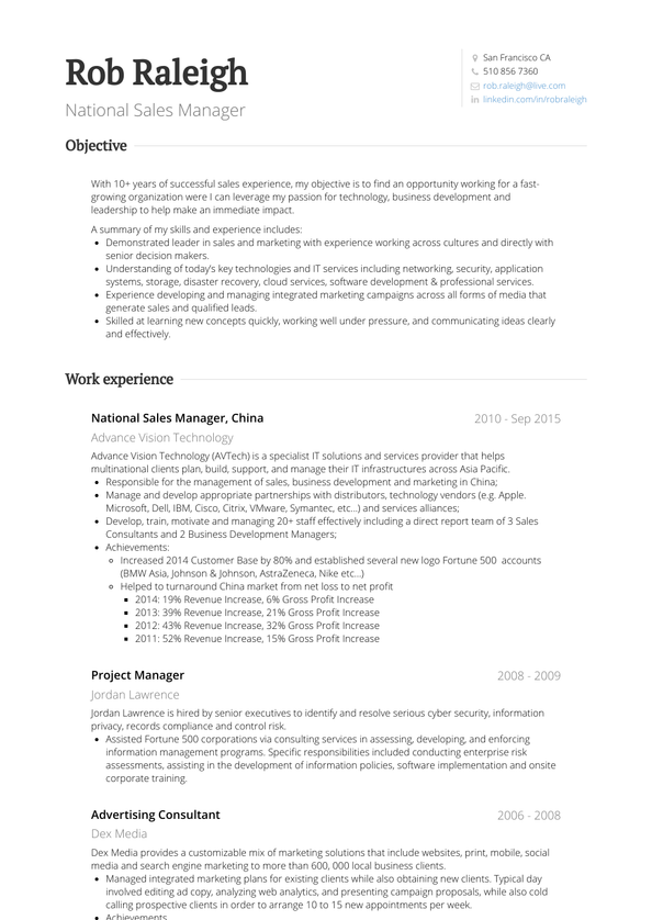 National Sales Manager Resume Samples and Templates | VisualCV