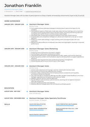 Assistant Manager Sales Resume Sample and Template