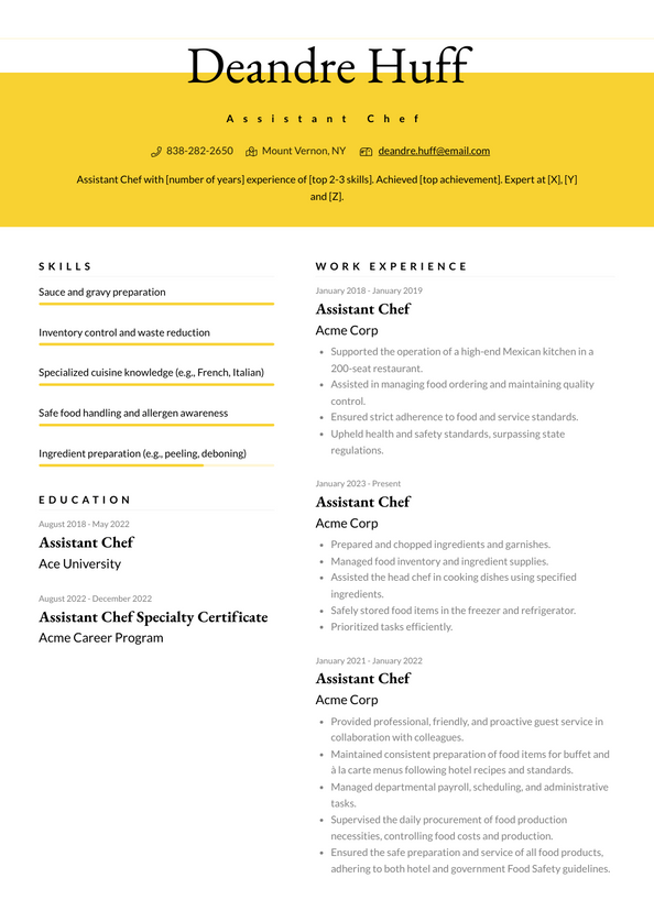 Assistant Chef Resume Examples and Templates