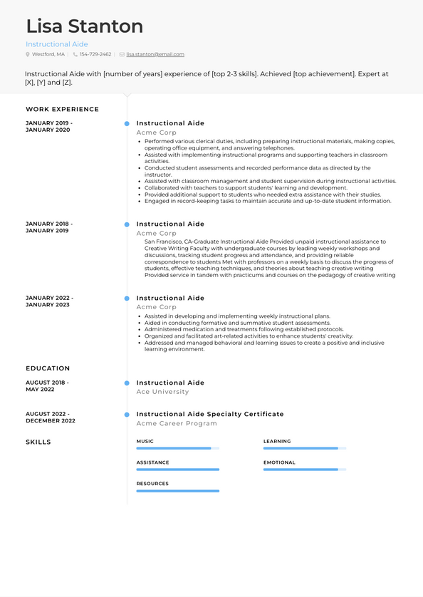 3+ Instructional Aide Resume Examples and Templates