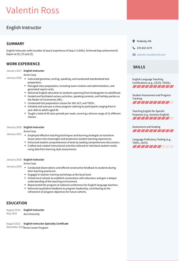 English Instructor Resume Examples and Templates