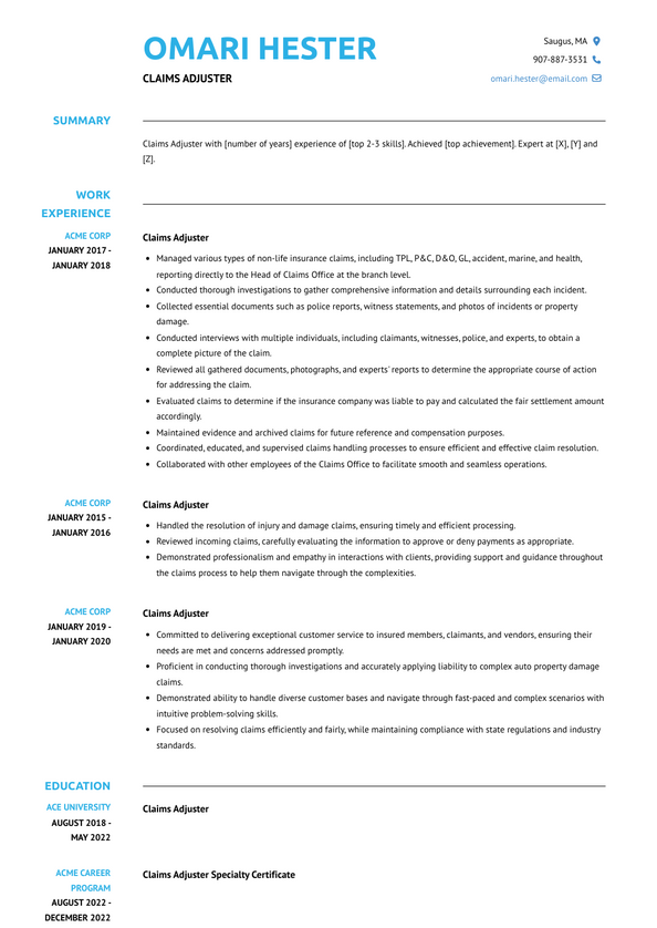 Claims Adjuster Resume Examples And Templates