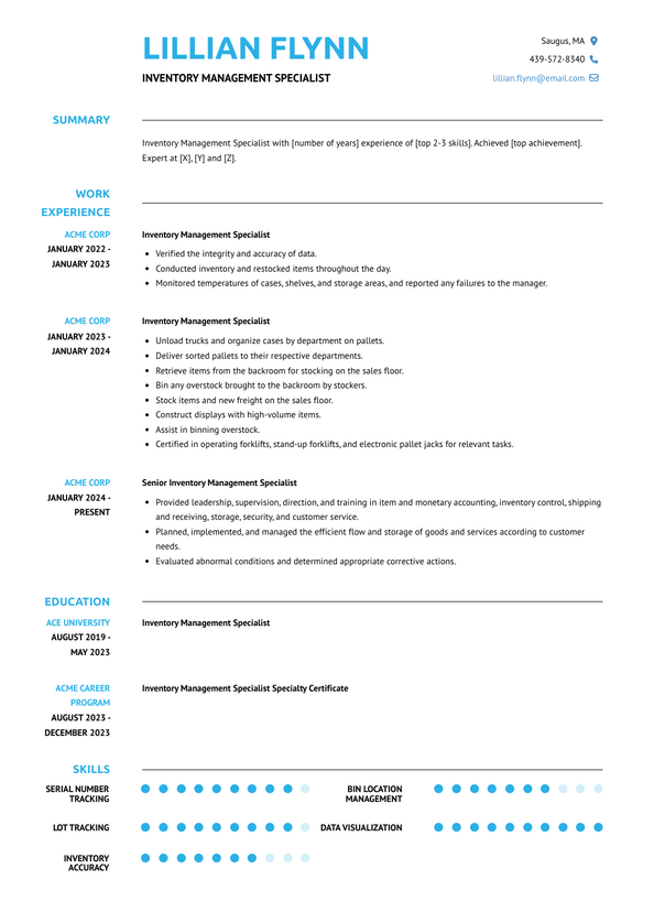 Inventory Management Specialist Resume Examples And Templates 4938