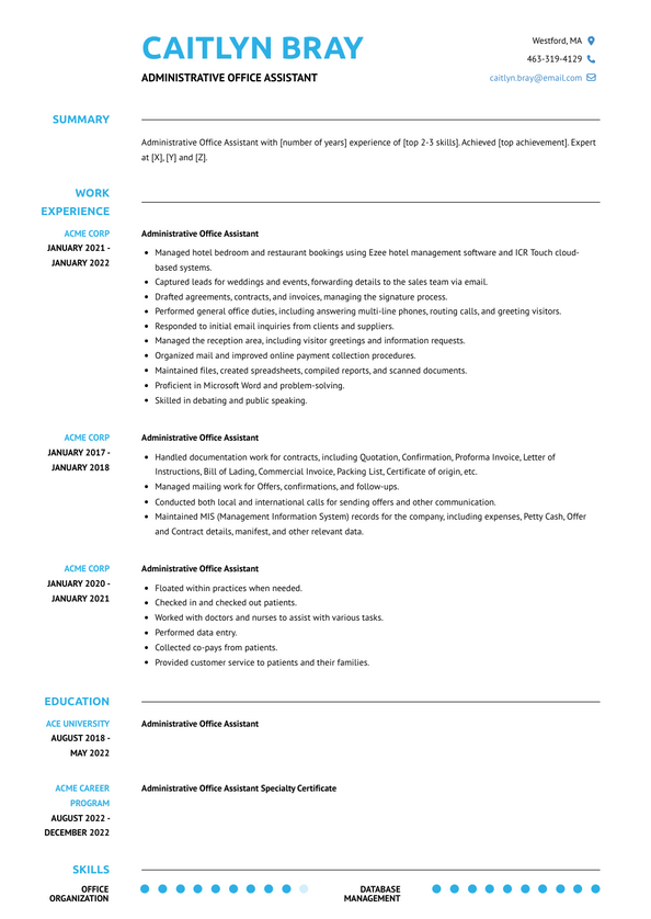 Administrative Office Assistant Resume Examples and Templates