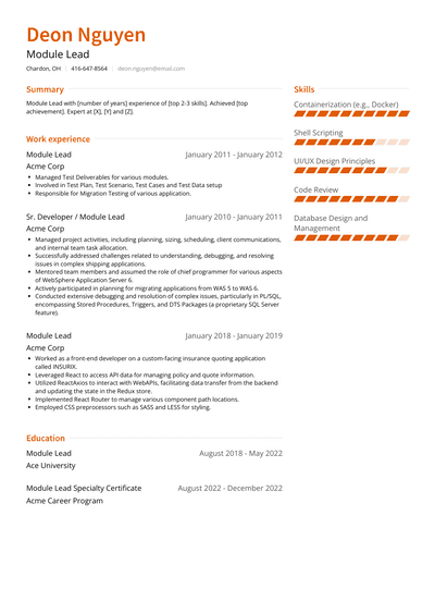 Module Lead Resume Examples and Templates