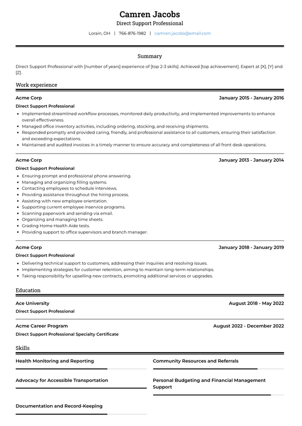 3+ Direct Support Professional Resume Examples and Templates