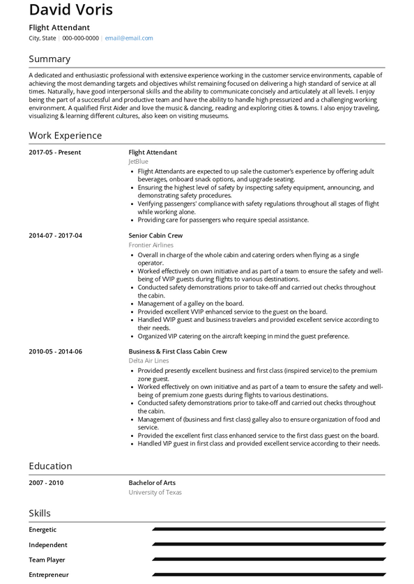 Flight Attendant Resume Samples [+ 3 Examples] 