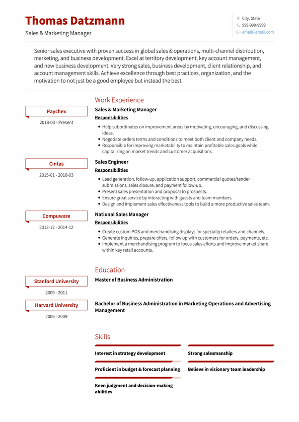 Sales Manager CV Examples & Templates | VisualCV