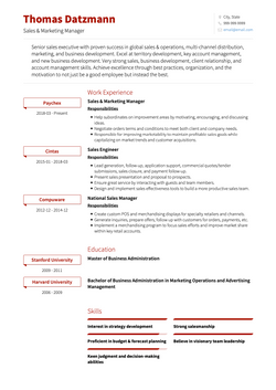 Sales and Marketing Manager Resume Sample and Template