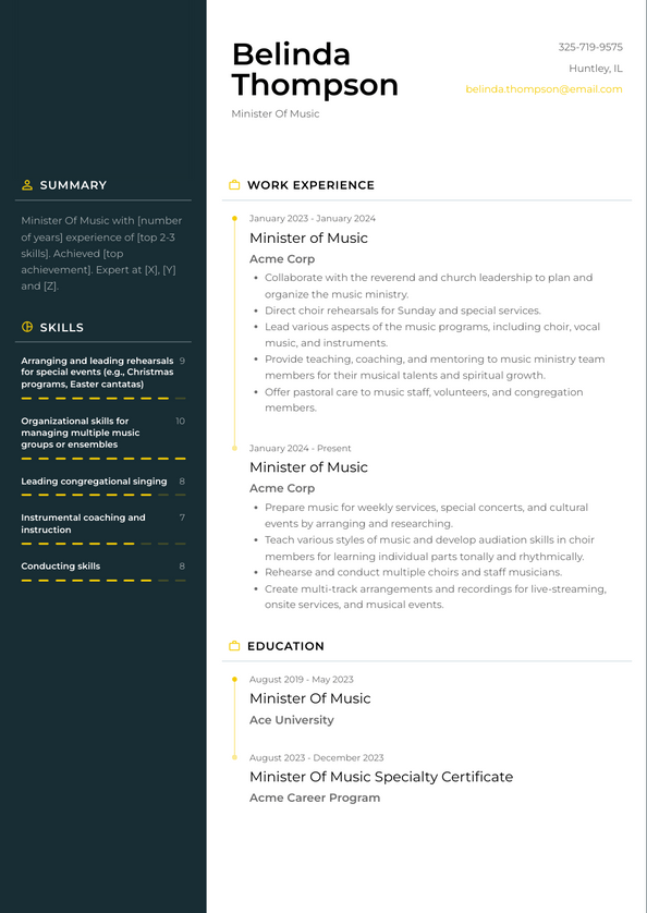 Minister Of Music Resume Examples and Templates