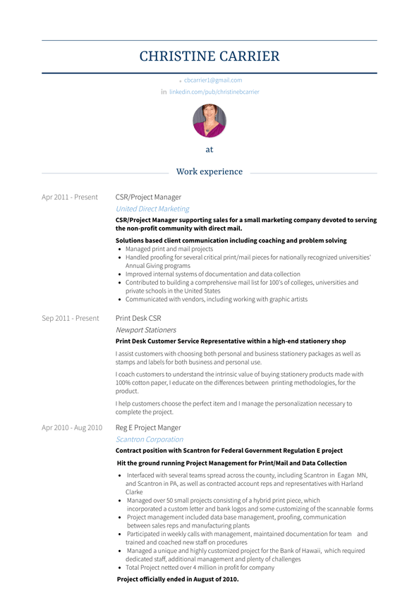 Csr Resume Samples and Templates | VisualCV