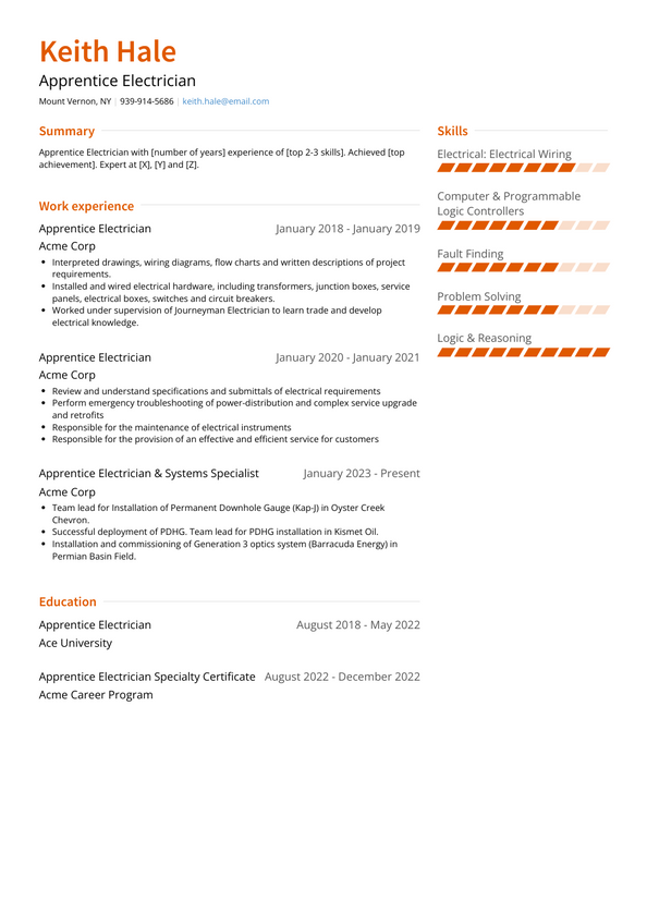 Apprentice Electrician Resume Examples And Templates 