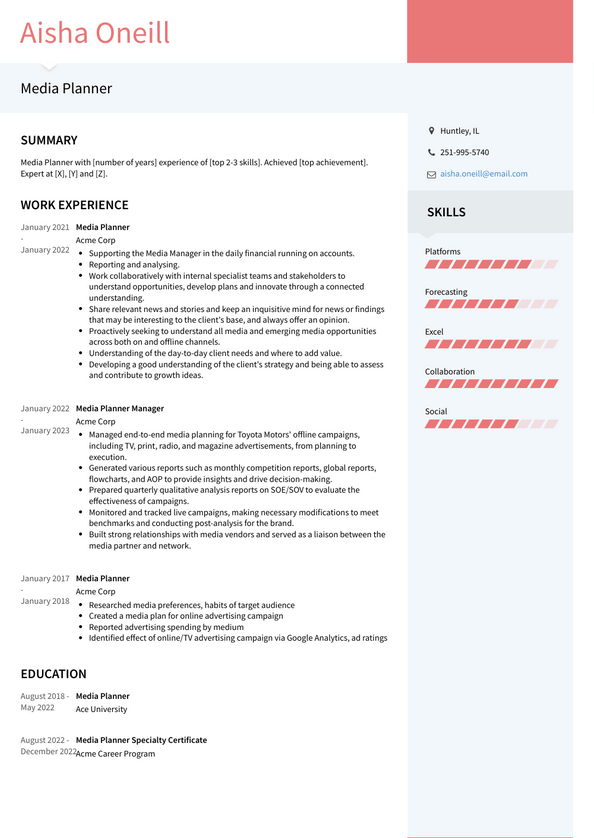 3+ Media Planner Resume Examples and Templates