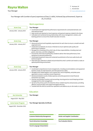 Tour Manager Resume Sample and Template