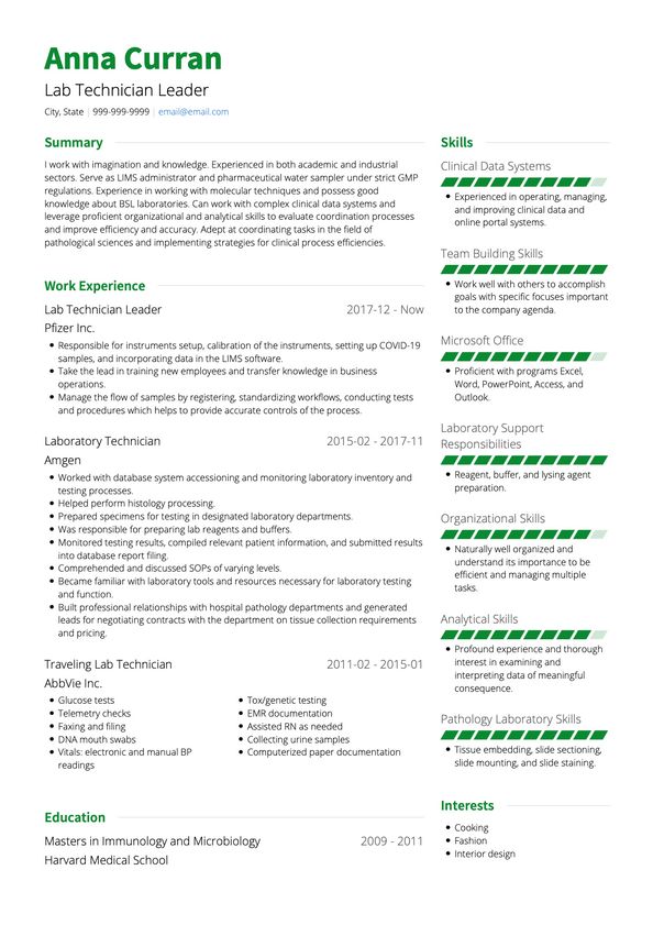 Lab Technician CV Examples & Templates | VisualCV